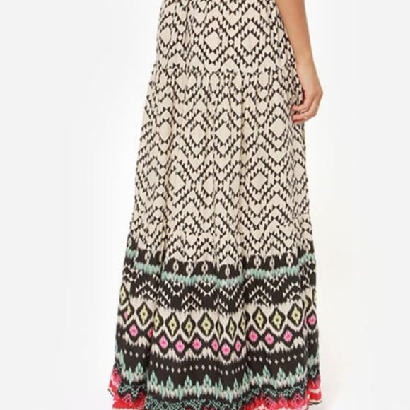 Billabong Women's Maxi Dress Brighter Than Black/Beige Print - Size Medium - Picture 3 of 5